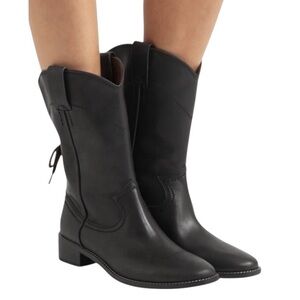See By Chloé Annika Leather Western Lace-Up Back Heeled Low Shaft Cowboy Boots